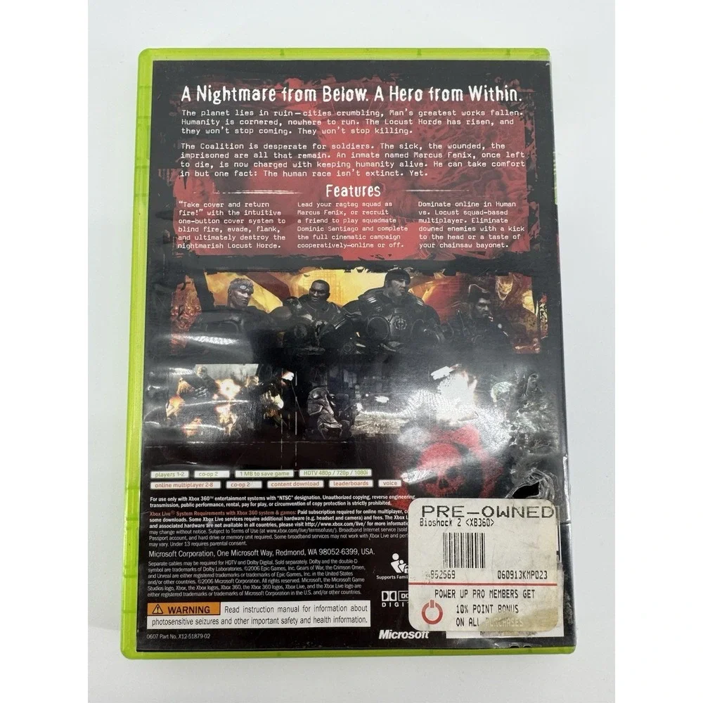 Gears of War Microsoft Xbox 360 Epic Games With Manual CIB‎